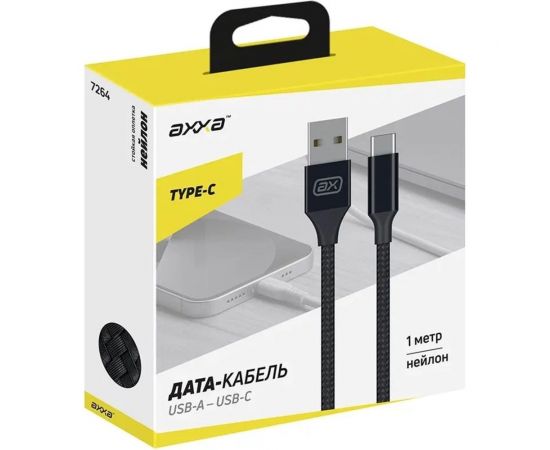 Дата-кабель USB - USB-C Deppa 2А, 1м, нейлон, черный, Axxa 7264 – изображение 2