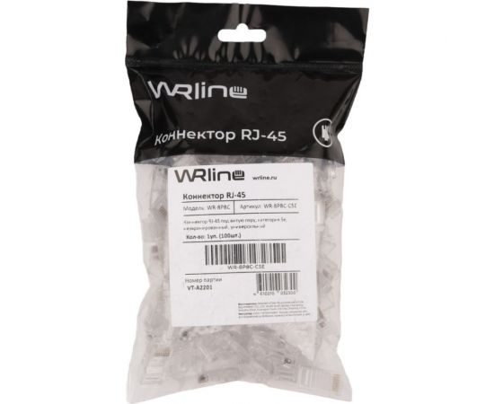 Неэкранированный универсальный коннектор RJ-45 под витую пару WRline WR-8P8C-C5E категория 5e, (100 шт в упаковке) 505227 – изображение 2