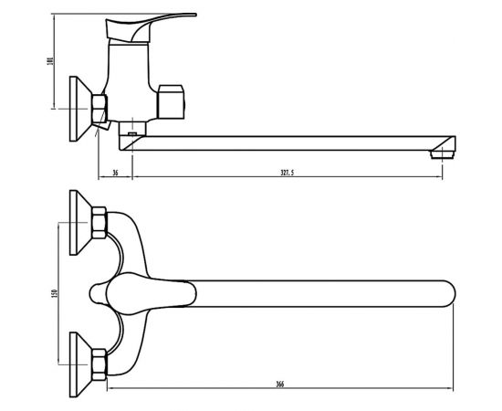 Смеситель для ванны с душем СоюзКран прямой излив 35см картридж 35мм, SK08-P109 553-065 – изображение 5