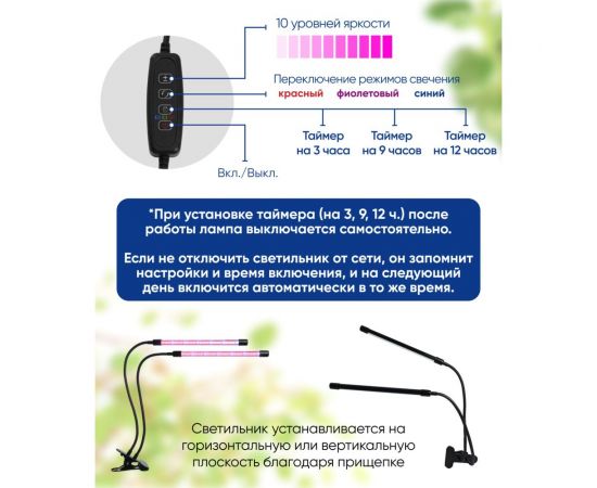 Светодиодный светильник для растений FERON 4W, алюминий, пластик IP40, DE7000, 41901 – изображение 5
