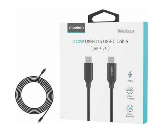 Кабель для передачи данных и зарядки Choetech USB Type C, PD 240 Вт, 480Mbps, нейлоновая оплетка, 2 м XCC-1036-BK – изображение 6