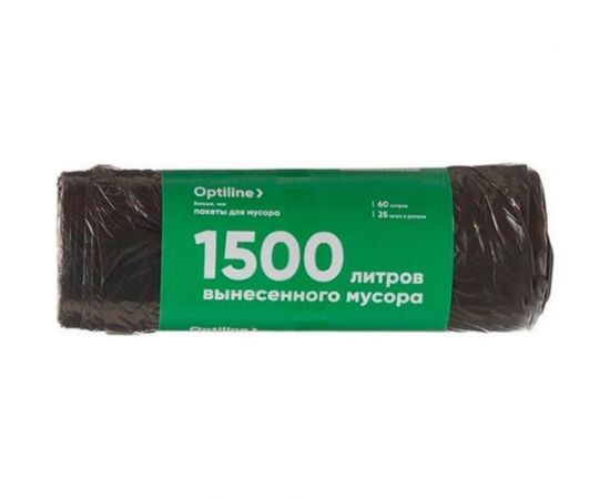 Пакеты для мусора, ПНД, 60x80 см, 10 мкм, 60 л, 25 шт. в рулоне Optiline 23-1010 