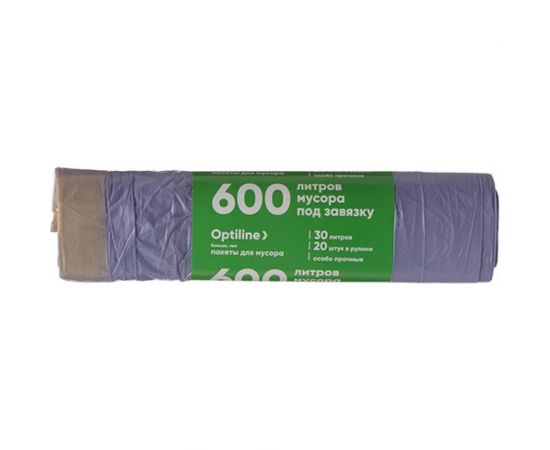 Пакеты для мусора ПНД 48x57 см, 30 л, с завязками, сиреневые, в рулоне 20 шт. Optiline 23-1062 
