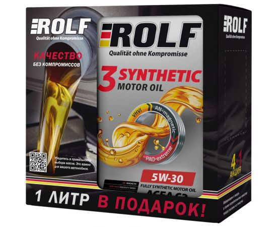 Моторное масло Rolf 3-SYNTHETIC SAE5W-30, API SN, ACEA C3 синтетическое 322957 