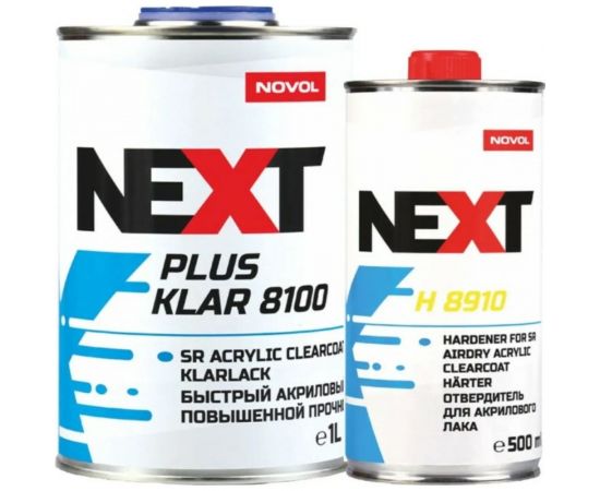 Акриловый лак NOVOL NEXT PLUS KLAR 8100 2К 2+1, сверхпрочный, быстрое высыхание, 1 л, с отвердителем 90892-90905 