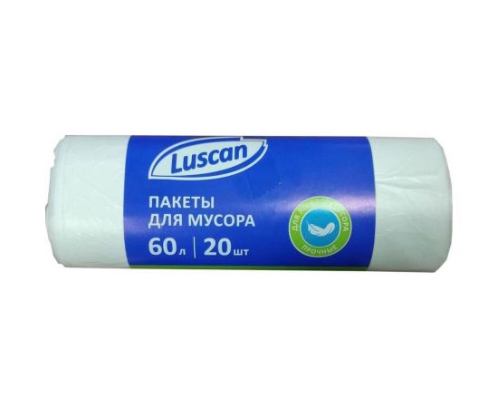 Мешки для мусора 60 л, белые, пвд, 7 мкм, в рулоне 20 шт, 58x68 см Luscan 1694308 