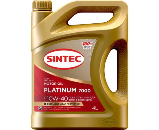 Моторное масло Sintec platinum 7000 sae 10w-40, api sn/cf, 4 л 600167 