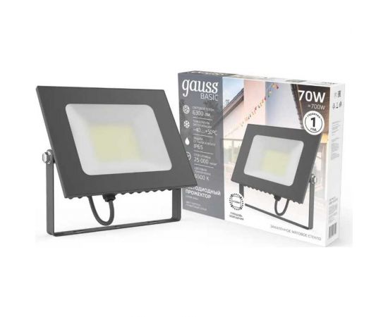 Прожектор Gauss BASIC 70W 6300lm 6500K 200-240V IP65 графитовый LED 1/10 688100370 – изображение 2