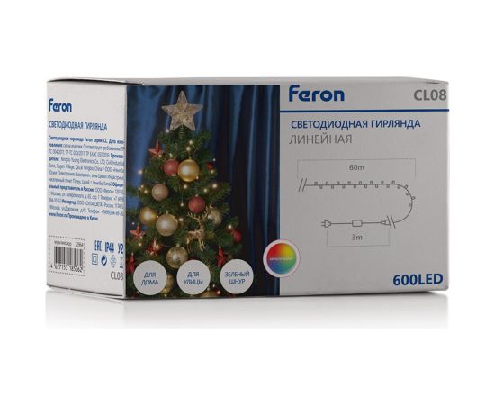 Гирлянда FERON 230V, 600 LED, мульти плавная смена цветов, IP44, шнур 3м, CL08 32964 – изображение 2