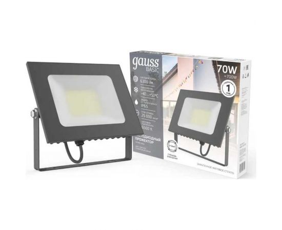 Прожектор Gauss BASIC 70W 6300lm 6500K 200-240V IP65 графитовый LED 1/10 688100370 – изображение 3