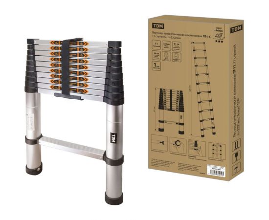 Алюминиевая телескопическая лестница TDM ЛТ-11 Алмаз 11 ступеней SQ1028-0401 – изображение 3