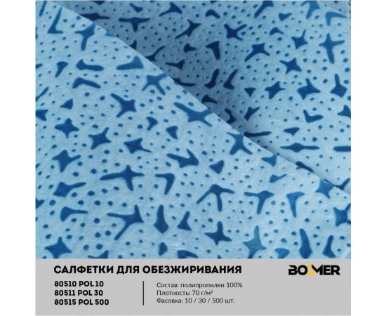 Нетканые полипропиленовые салфетки для обезжиривания BOOMER w-pol 500, 70 г/м?, 30x38 см., синий 803512 – изображение 4