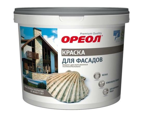 Краска для фасадов Ореол ВД (белая; атмосферостойкая; полиакриловая; для наружных работ; 6.5 кг) 5475 