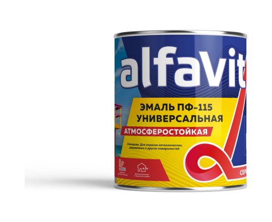 Универсальная алкидная эмаль Krafor Альфа ПФ-115 серая 0.9 кг 6 206168 