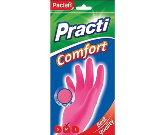 Хозяйственные перчатки PACLAN Practi Comfort латекс, хб напыление, размер M, розовые 407271 606354 – изображение 2