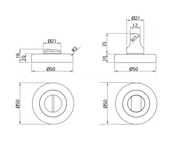 Поворотная кнопка DOORLOCK DL M08/Y OC полированный хром A=35-42 мм, шток 5/8 мм 73545 – изображение 2