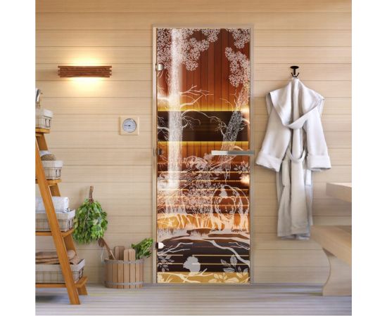 Дверь для бани DoorWood Мишка в лесу бронза, 1900x700 мм, левая DW-00014786 