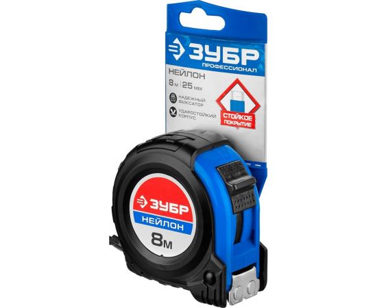 Рулетка Зубр ПРОФИ 8м/25мм ударостойкий обрезиненный корпус 34056-08-25_z02 – изображение 4