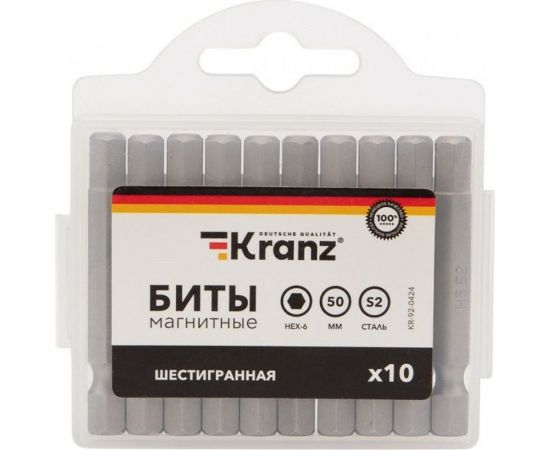 Бита шестигранная (10 шт; HEX6x50 мм; сталь S2) для шуруповерта KRANZ KR-92-0424 – изображение 3