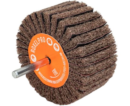 Щетка лепестковая комбинированная ROXTOP на шпинделе (80х40х6 мм; Р80+Medium) RoxelPro 135856 – изображение 3
