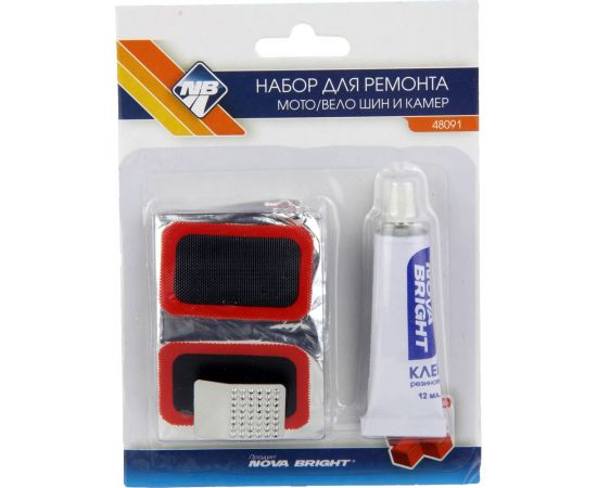 Заплаток набор для ремонта камер, шин и др. резиновых изделий (10шт х30*50мм, клей и рашпиль) Nova Bright 48091 