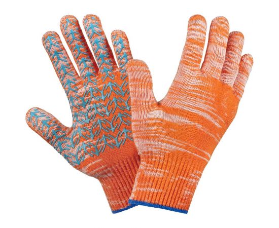 Трикотажные перчатки с ПВХ Фабрика перчаток плотные 10 класс, 6 нитей, оранжевые 6-10-ПЛ-ОР-(L) 