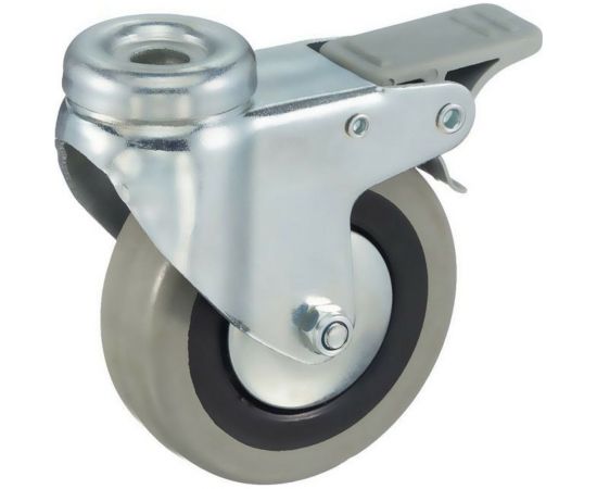 Колесо аппаратное поворотное под болт с тормозом (100 мм; серая резина; полипропилен) Tellure Rota 377104 – изображение 4