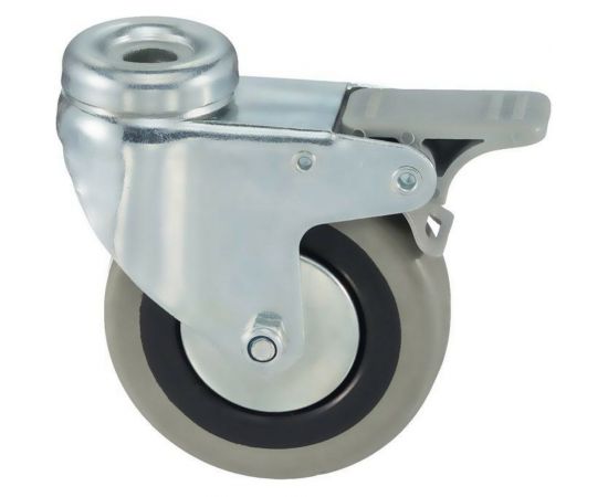 Колесо аппаратное поворотное под болт с тормозом (100 мм; серая резина; полипропилен) Tellure Rota 377104 – изображение 5