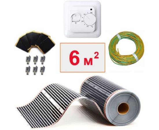 Плёночный электрический тёплый пол ТеплоСофт 6 м2, ширина 100 см, с терморегулятором, инфракрасная плёнка 6 м2 плёнка100 6метров 