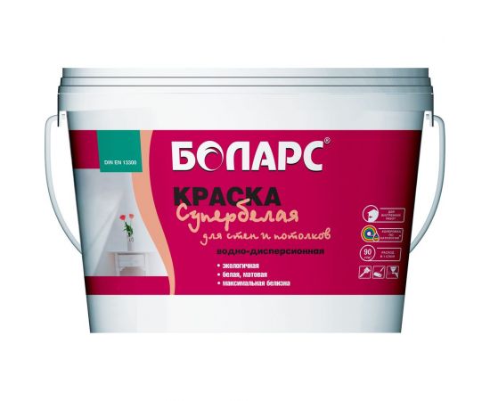 Краска БОЛАРС для стен и потолков супербелая 2100, 3.0 кг 00000005564 