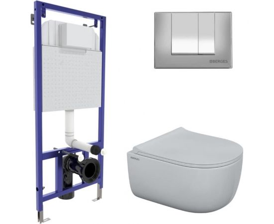 Комплект инсталляция Berges NOVUM кнопка S3, унитаз EGO Rimless, сидение дюропласт Toma Slim SO 047243 