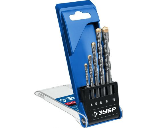 Усиленный набор сверл по бетону ЗУБР Профессионал 5 шт, 4-5-6-8-10 мм, 3-х гранный хвостовик 2916-H5_z01 