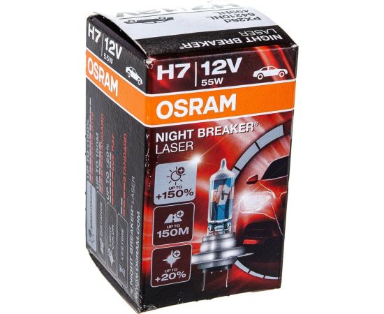 Автолампа OSRAM H7 55 PX26d+150% NIGHT LASER 3750K 12V, 1, 10 64210NL – изображение 2