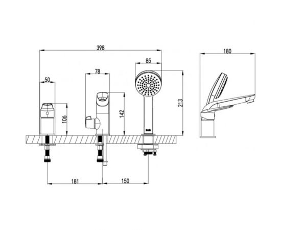 Смеситель на борт ванны IDDIS Torr TORSB30i07 на 3 отверстия с керамическим дивертором – изображение 2