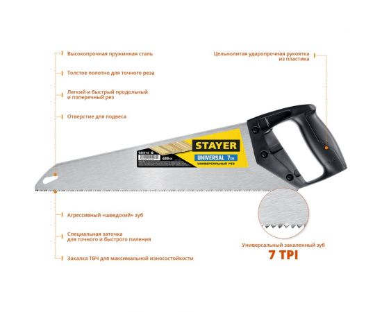 Универсальная ножовка пила Stayer ""Universal"", 400мм, 7TPI, 15050-40_z03 – изображение 3
