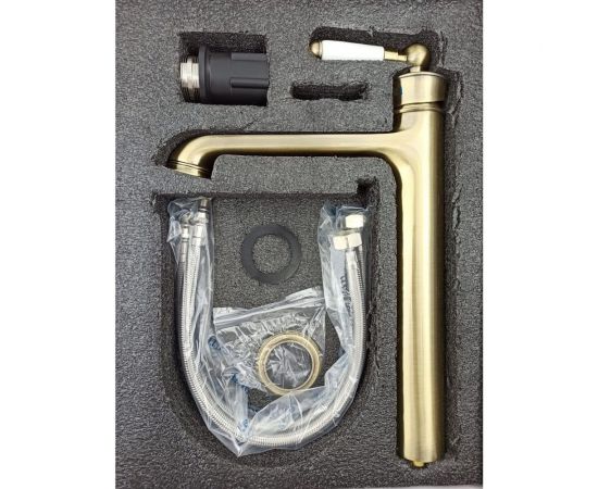 Смеситель для раковины OUTE с белой керамической ручкой, из латуни, бронза T10701Q-1 – изображение 5