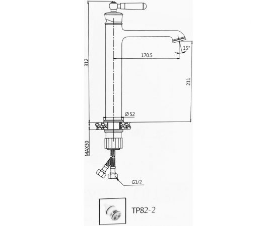 Смеситель для раковины OUTE с белой керамической ручкой, из латуни, бронза T10701Q-1 – изображение 6