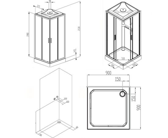 Душевая кабина AM.PM Gem square 90x90 см, профиль матовый хром, стекло прозрачное W90C-403-090MT – изображение 6