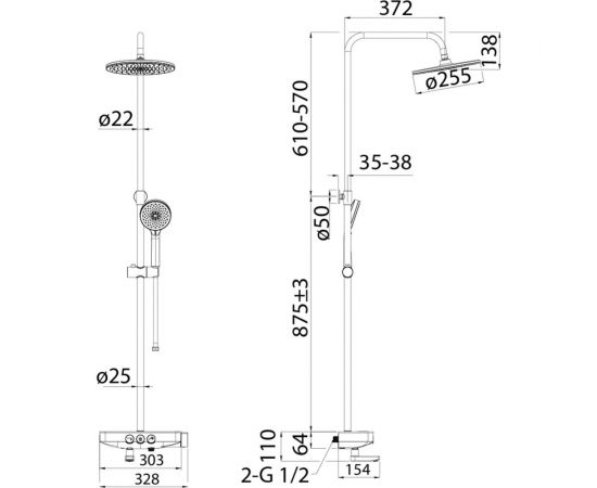Смеситель для ванны IDDIS Shelfy с верхним душем, белый матовый SHEWTBTi06 – изображение 7