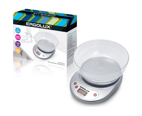 Весы кухонные до 5 кг со съемной чашей Ergolux Elx-sk05-c03 серые металлик 15038 