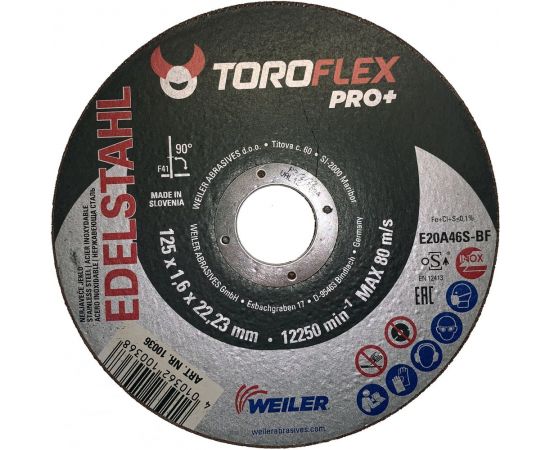 Круг отрезной по нержавеющей стали F41 125х1.6х22.23 мм, E20A46S-BF PRO+ TOROFLEX 4010362100368 