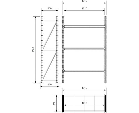 Стеллаж Ирбис Л50 2000x500x1200, 3 яруса, металлические полки X5685893 – изображение 2