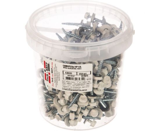 Кровельный саморез Tech-Krep КР сверло 4,8х35 RAL-9003 ярко-белый 250 шт, ведро 127875 