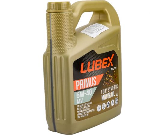 Синтетическое моторное масло Lubex PRIMUS MV 5W-40 CF/SN A3/B4, 4 л L034-1325-0404 – изображение 2