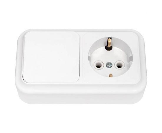 Блок Bylectrica 1 выключатель + розетка с заземляющим контактом ОУ, серия ПРАЛЕСКА, белый, В-РЦ-527 