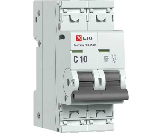 Автоматический выключатель EKF 2P 10А (C) 6кА ВА 47-63N PROxima M636210C 