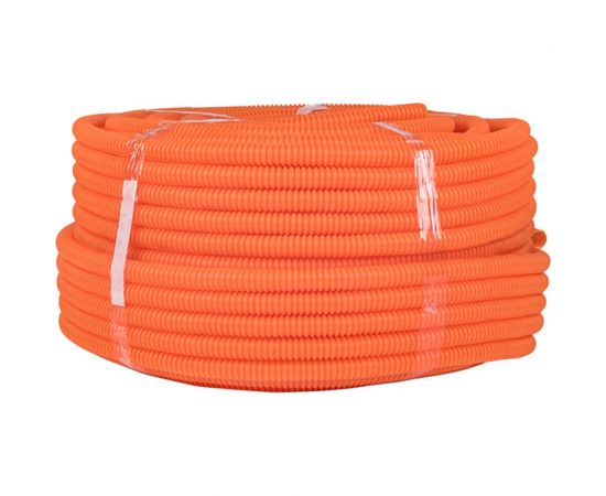 Гибкая гофрированная труба EKF ПНД диаметр 20мм, тяжёлая, с протяжкой, 100м, цвет оранжевый tpnd-20-to 