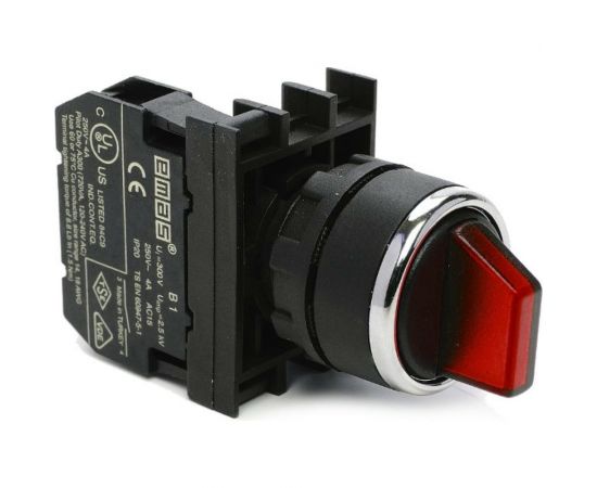 Переключатель Emas с подсветкой неон 2-0-1 с фиксацией в 1 положении красный 2НО B131SL31K 