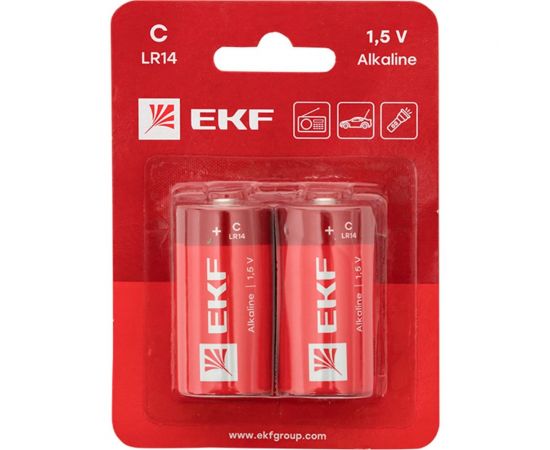 Алкалиновая батарейка EKF типа C(LR14) блистер 2шт. LR14-BL2 
