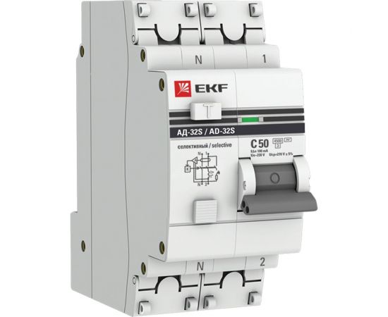 Дифференциальный автомат EKF PROxima АД-32 селективный, 1P+N, 50А/100мА, SQ DA32-50-100S-pro 